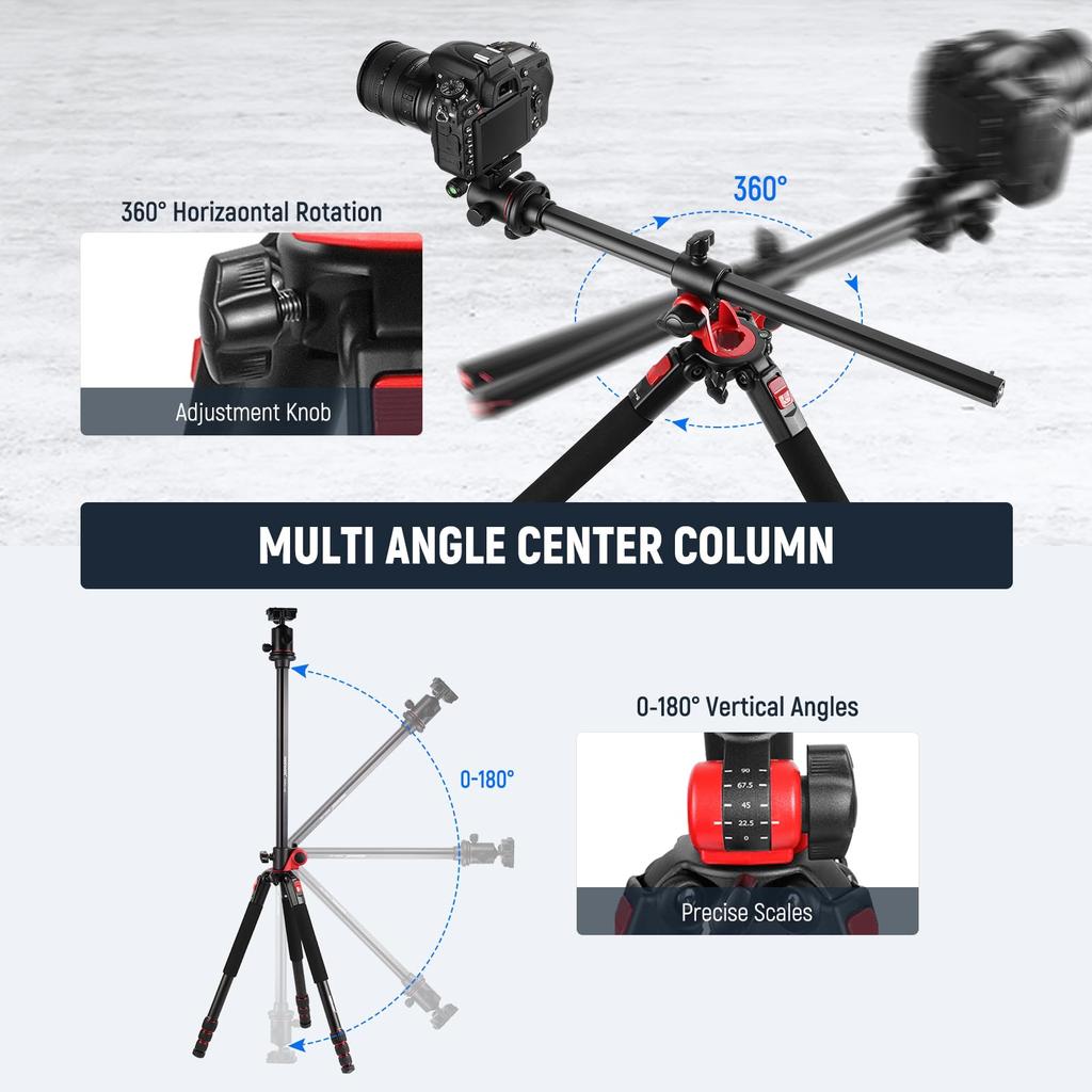 NEEWER 200cm Camera Tripod Monopod with Center Ball QR and Horizontal Tripod with Overhead Camera Mount for Overhead Suitable for Made of Aluminum