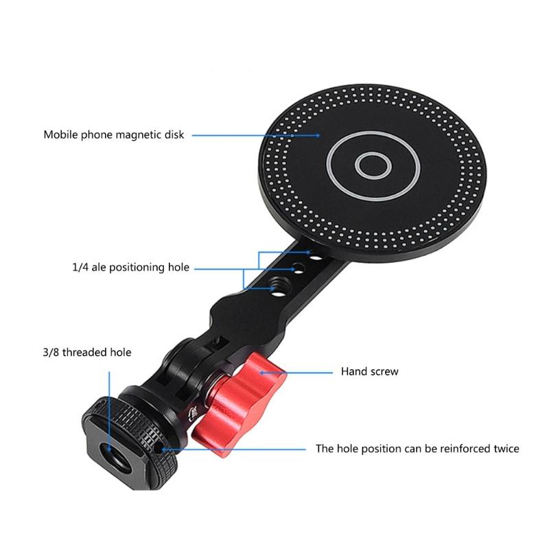 Magnetic Phone Holder Tripod Mount Clamp Aluminum Alloy with Cold Shoe Mount 1/4 " Screw for Smartphone