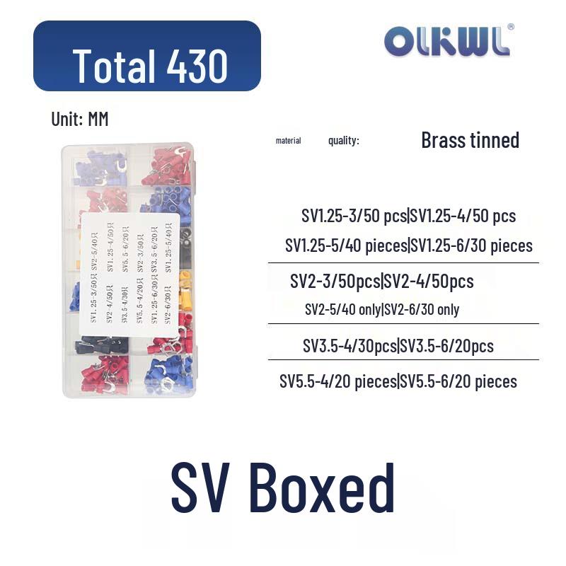 SV European Fork-Type Pre-Insulated Copper Crimp Terminals: SVS1.25-3.2/4/5, SV2-4/5/6 Wire Lugs.