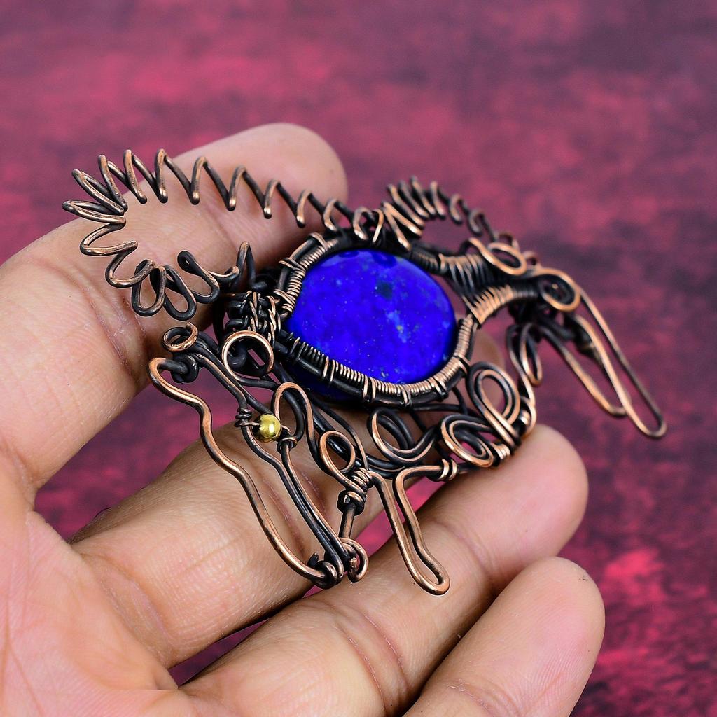 Lapis Lazuli Pendant Copper Wire Wrapped Rabbit Pendant Gemstone Handmade Jewelry