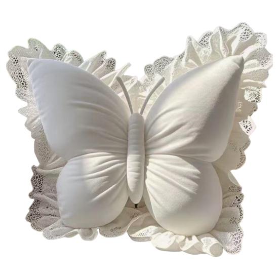 Butterfly Throw Pillow Plush Butterfly Pillow with Lace Ruffle Decorative Bedroom Cushion for Living Room Sofa Couch Bed Car