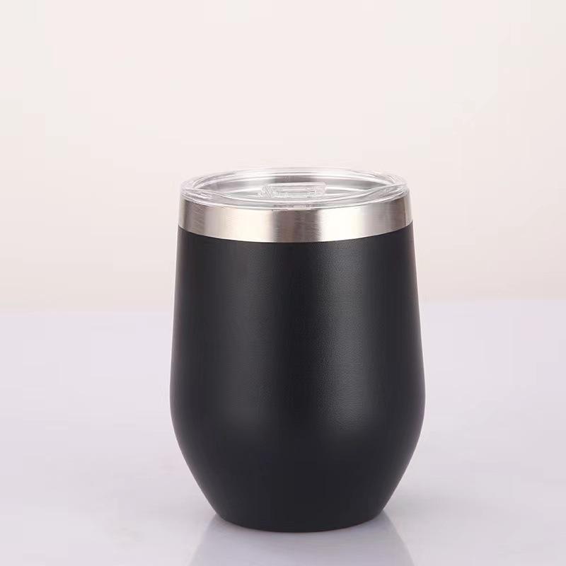 12oz 304 Stainless Steel Wine Tumbler, Double Wall Vacuum Insulated Cup with Sliding Clear Lid