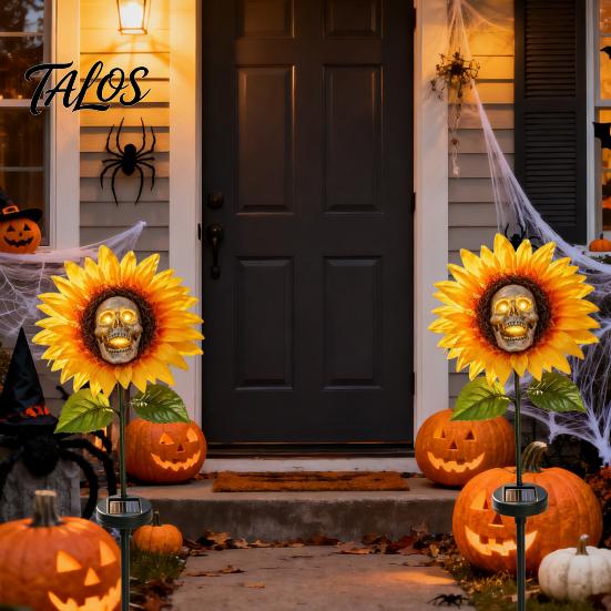Solar Garden Lights Outdoor Waterproof Stake Light, Gothic Skull And Sunflower Statue Lamp, Durable Decorative for Flower Beds LED Landscape