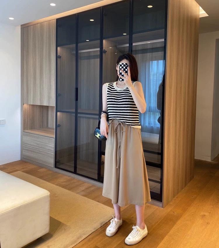 Hochtaillierte Eisseiden-Hose mit weitem Bein für Damen - Sommer Schlankmachend, Koreanischer Stil, Lockere Passform, Birnenform-freundlich, Rockhose mit Kordelzug