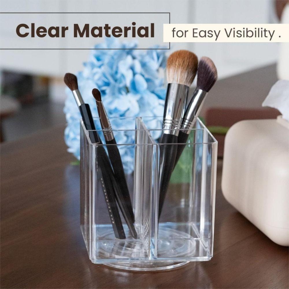 4 Grids 4 Slots Makeup Organizers Clear Spinning Cosmetic Container Makeup Brush Holder  Pen
