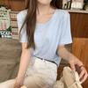 Chic U-neck Short-sleeved Women's Summer Korean Loose and Thin Chic Thin Lazy Wind T-shirt Bamboo Cotton Top
