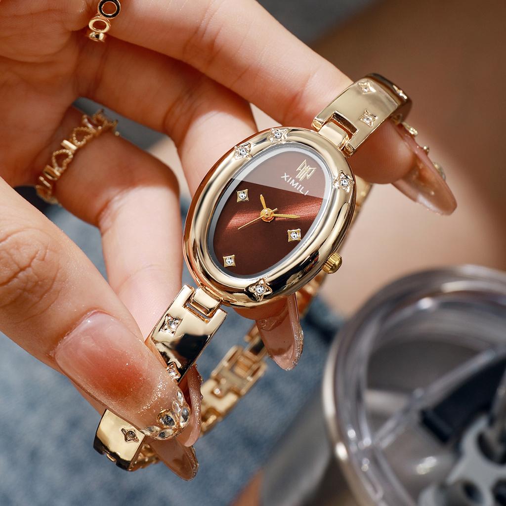 Elegant Oval Dial Women Watch Fashion Rhinestone Bracelet Bangle Ladies Quartz Wristwatches Clock Without Box