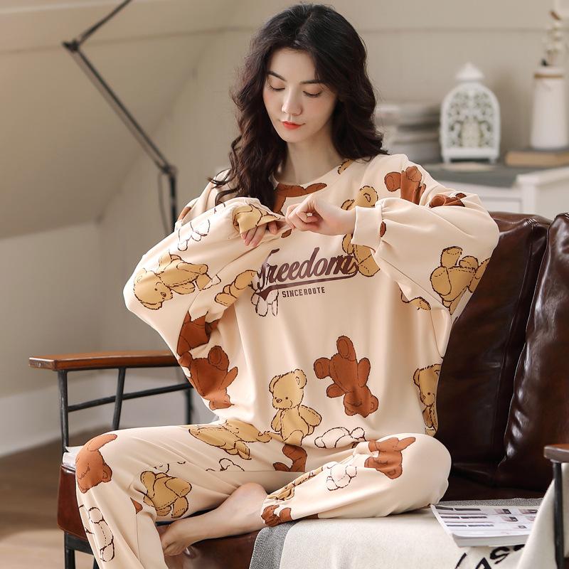 Spring and Autumn Pajamas Women's Long-sleeved Homewear Suit Can Be Worn Outside Loose Large Size Two-piece Set