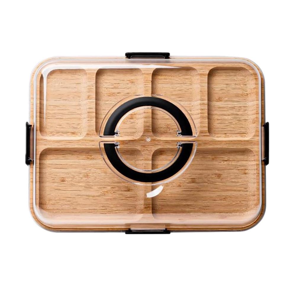 Eco-friendly Bamboo Tray with Acrylic Lid - Portable Wooden Plate for Camping, Picnics, and Restaurants