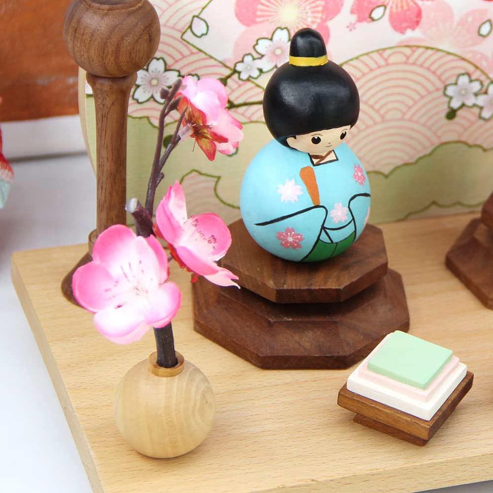 OKBABY Wooden Hina Doll Pair of Cherry Blossom Flowers for Hina Hinamatsuri Wooden Round Stand Accessories, Dolls, Decorations,