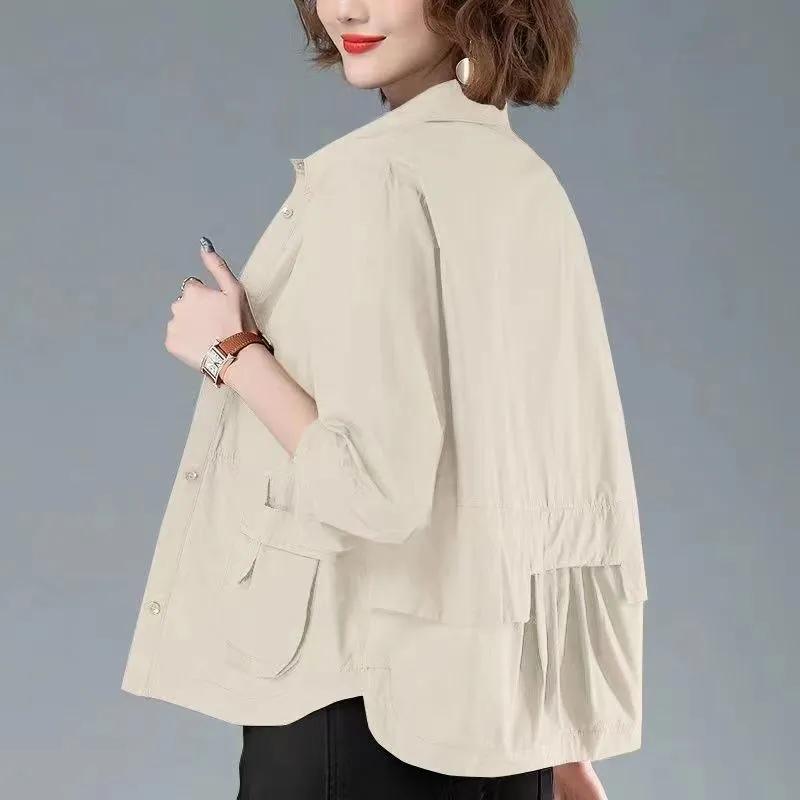 Women's Early Spring and Autumn Thin Cardigan Windbreaker Solid Color Short Section of A Small Person Button Shirt Jacket