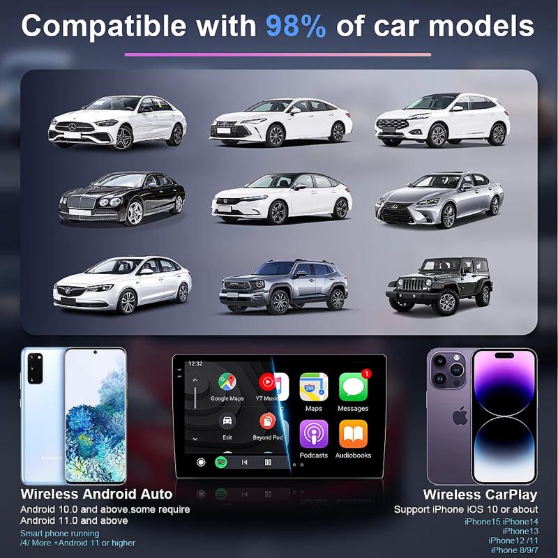 2 in1 Wired to Wireless CarPlay Android Auto Adapter for OEM Car Stereo With USB Dongle Smart Mini Box Plug and Play Bluetooth