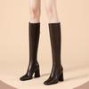 Skinny Boots Damenmode Herbst/Winter 2026: Neuer Blockabsatz, eckige Spitze, seitlicher Reißverschluss, hoher Absatz, Ritterstiefel