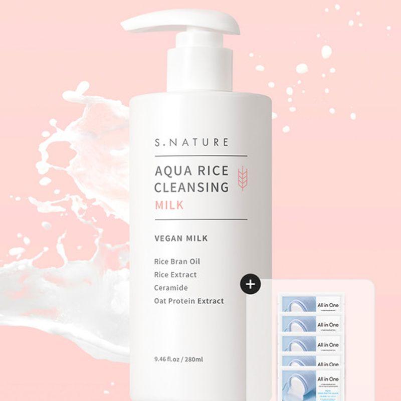 S.NATURE [Moisturizing and Nourishing] Aqua Rice Cleansing Milk 280ml (+10 Calming Pads) 280ml
