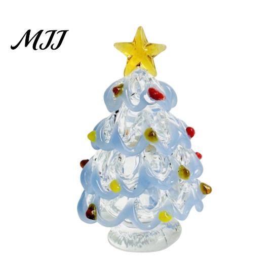 Handmade Art Piece Glazed Glass Christmas Tree Figurine, Handcrafted Ornament Gift for Friends Holiday Display, Colorful Modern Table Centerpiece