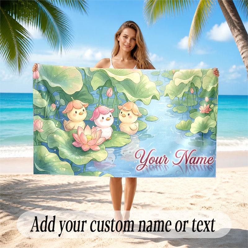 Floral Garden Theme Soft Beach Towel Personalized Custom Name Text Towel Portable for Beach Pool Travel