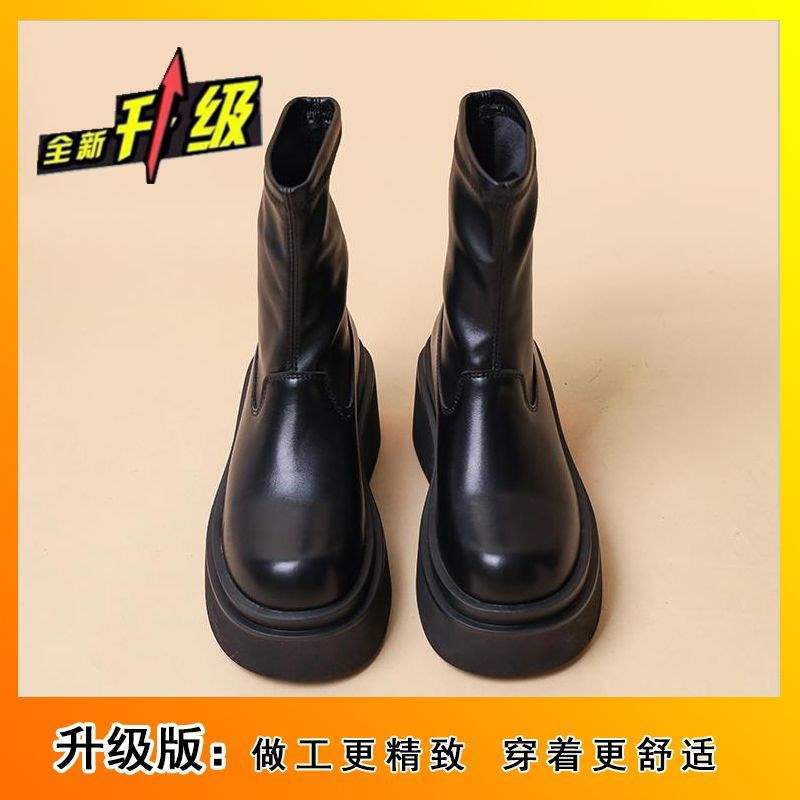 Fashion Versatile Thick-soled Heightening Casual Small Elastic Thin Boots 2025 New Tall and Thin Short Boots Women