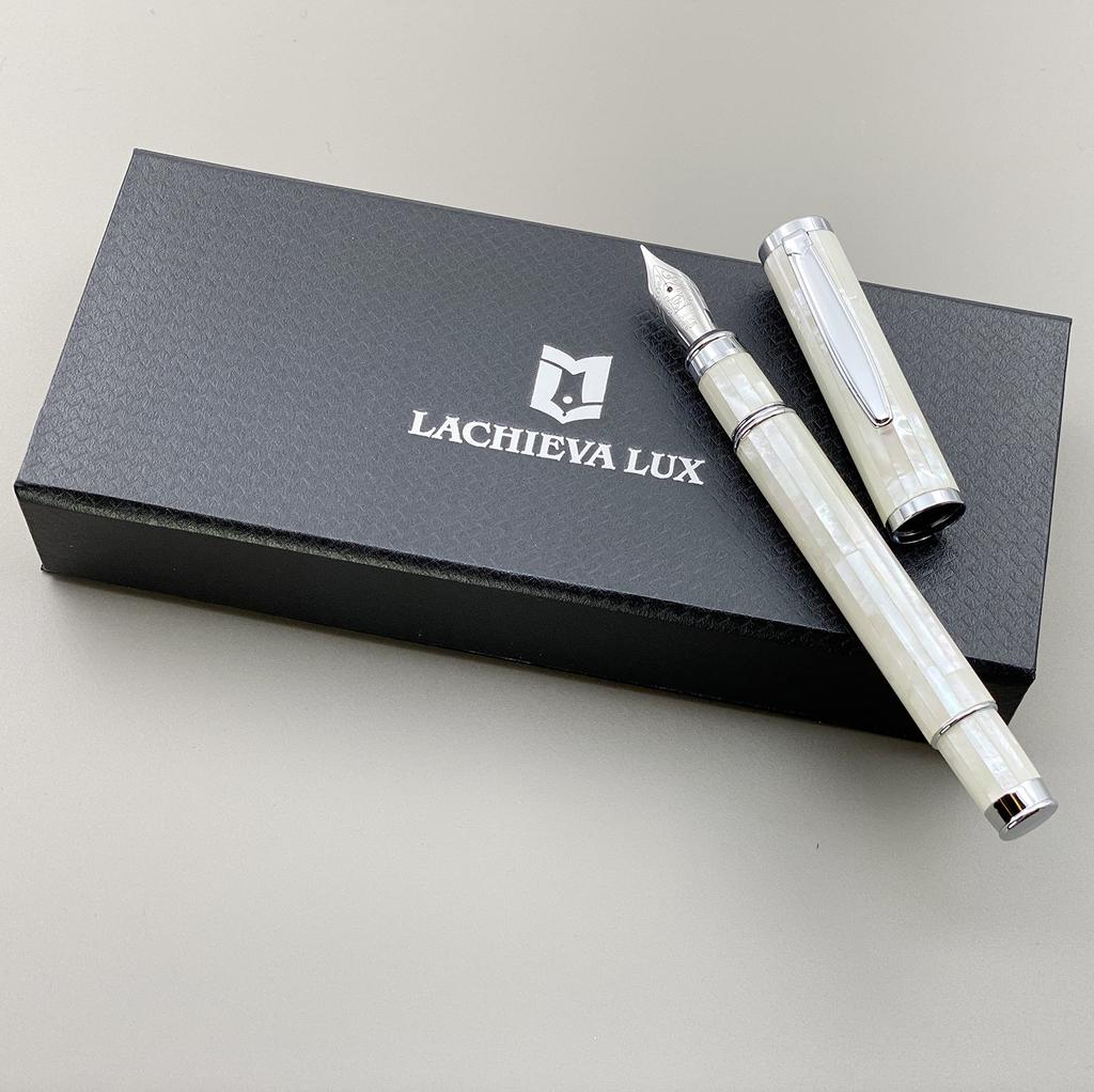 LACHIEVA LUX Mother of Pearl Fountain Pen with German Fine Luxury Pen Gift Set for Men and Women Nib. (pearl White)
