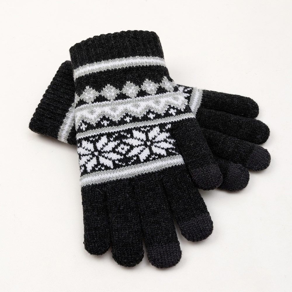 Winter Thick Warm Knitted Gloves Cold-proof Snowflake Pattern Winter Gloves Touchscreen Windproof Five Finger Gloves