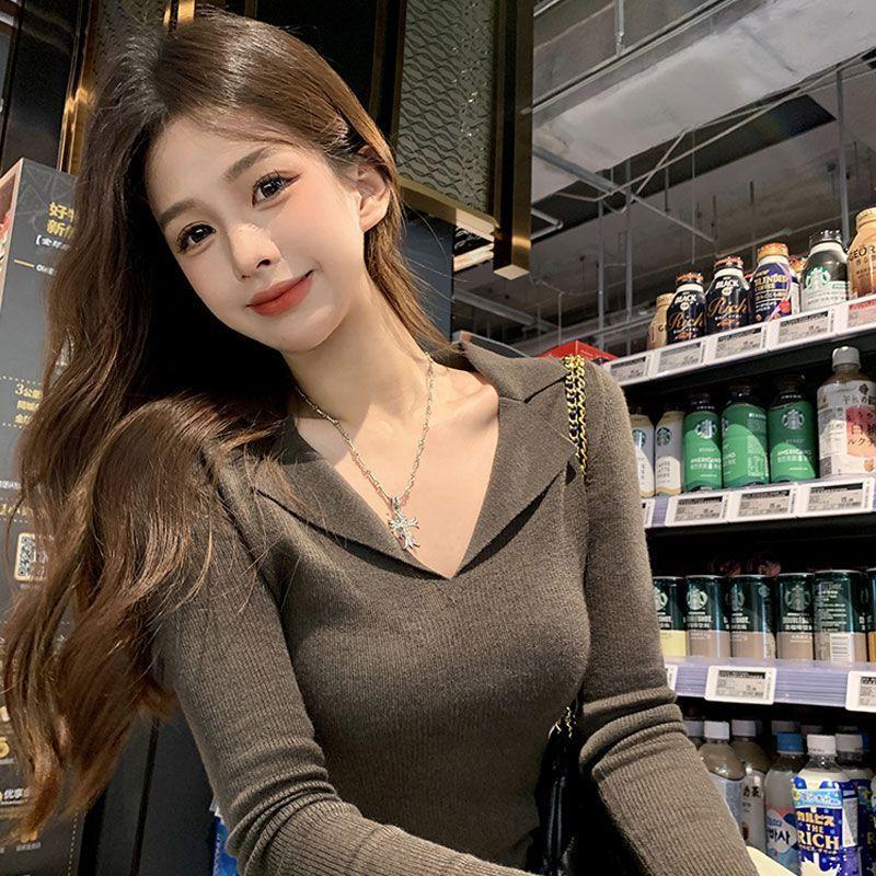 Pure Desire Style Design Thin Base Knit Sweater Women's Slim Long Sleeved Top Spicy Girls