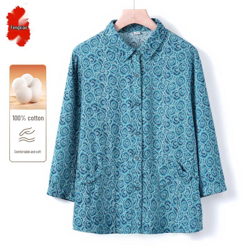 Women s Elderly Autumn Loose Long Sleeve Floral Shirt 5XL