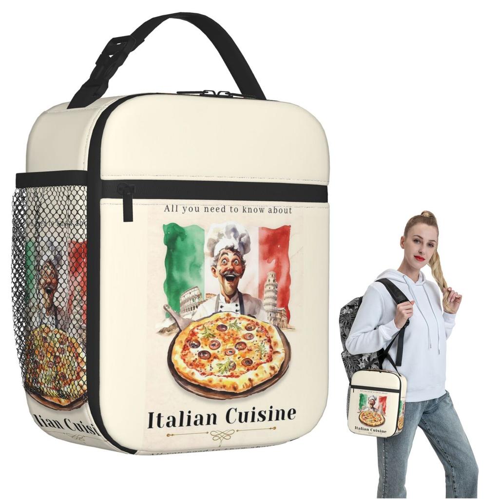 Italian Flag Pizza Insulated Lunch Bag for Women Kids Portable Food Boxes Thermal Lunch Box Tote