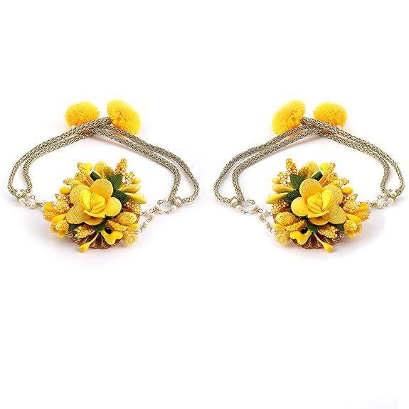 Klenoty Květiny Klenotnická sada na Haldi Gota Patti Náhrdelník, Náušnice, Náramek & Maang Tika pro Ženy & Dívky