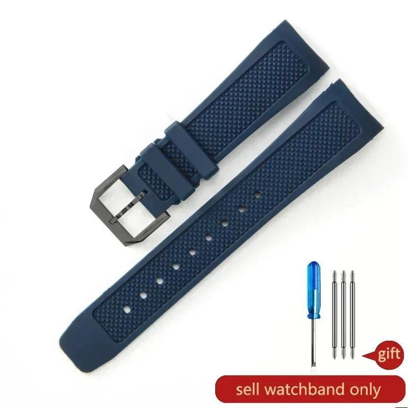 Flexible Comfortable-wearing Silicone Watch Strap Black Blue for IWC Portuguese Series IW390503 IW3907047 Arc Interface Band22mm