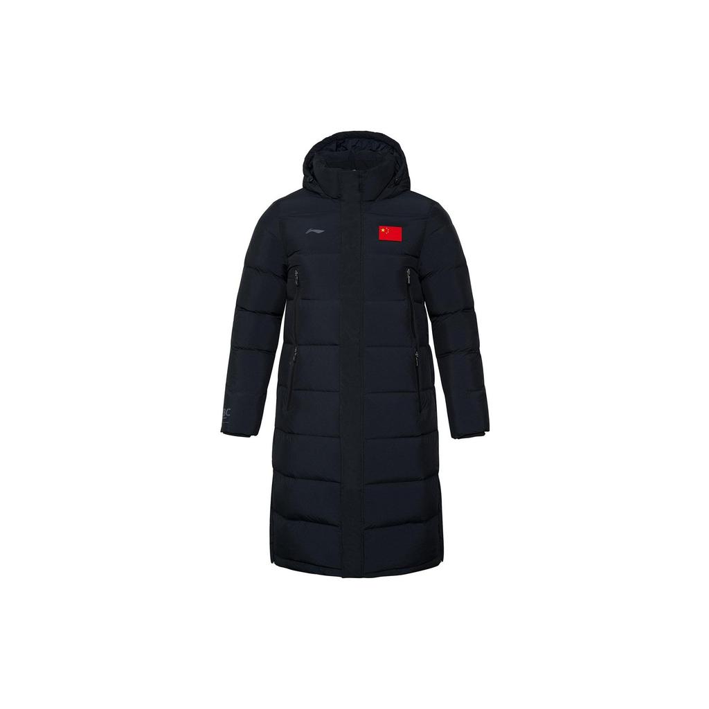 Li Ning Badminton Series Warm Long Hooded Down Jacket Winter Men Jacket Black AYMR113-3