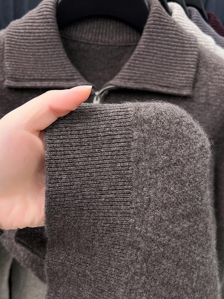 Hengyuanxiang Men's High-End Wool Lapel Zipper Sweater - 2025 Autumn/Winter Thick Knitwear