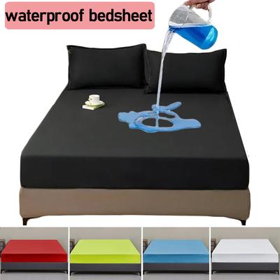 All-Season Waterproof Mattress Protector Soft Polyester Deep Pocket Sheet 8 Colors Modern Bed Fitted Sheet Durable Mattress Cover Bedding Bedspread