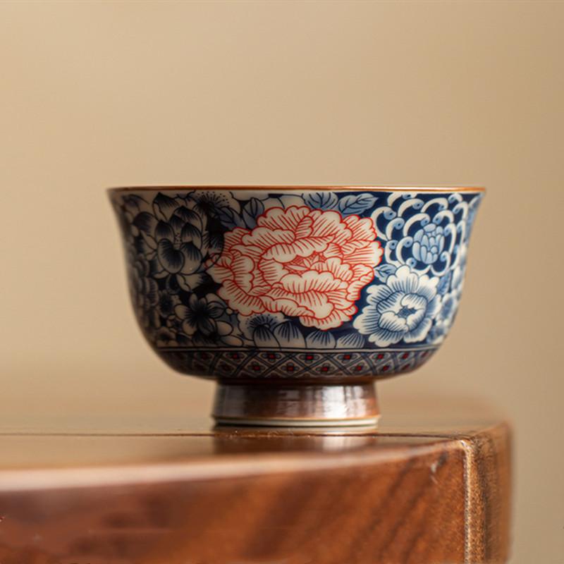 1 Pc Chinese Tradition Ru Kiln Ceramic Tea Cup Handmade Flowers Teacup Household Personal Tea Bowl Beauty Meditation Cup Teaware