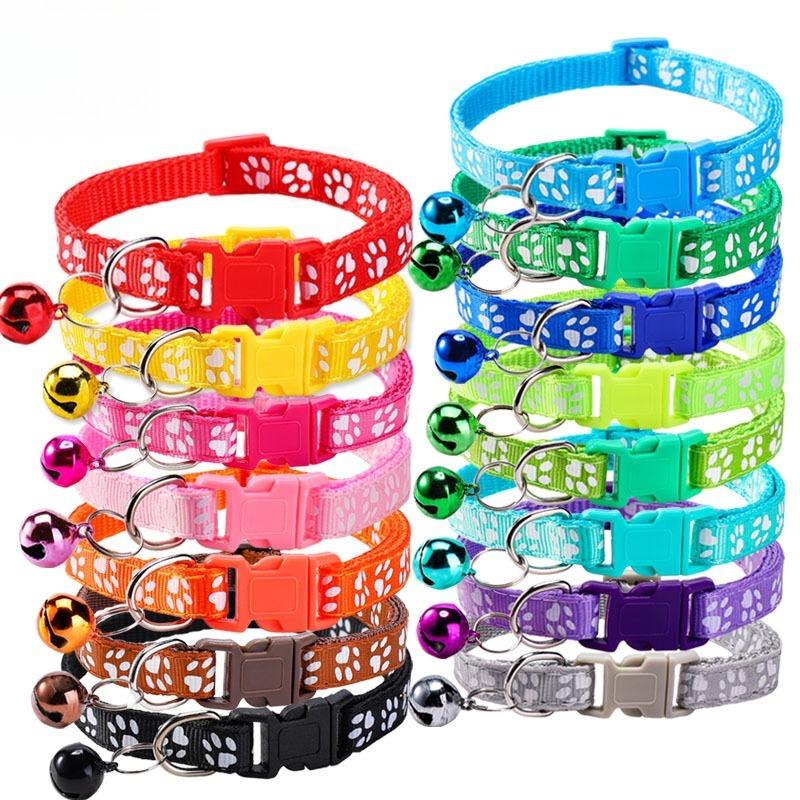 Pet Collar Dog Paw Print Bell Cat Collar Footprint Dog Collar Adjustable Collar