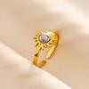Sun Turkish's Eye Flower Heart White Stone Open Adjustable Stainless Steel Gold Color Rings For Women Men Jewelry No Fade Anillo