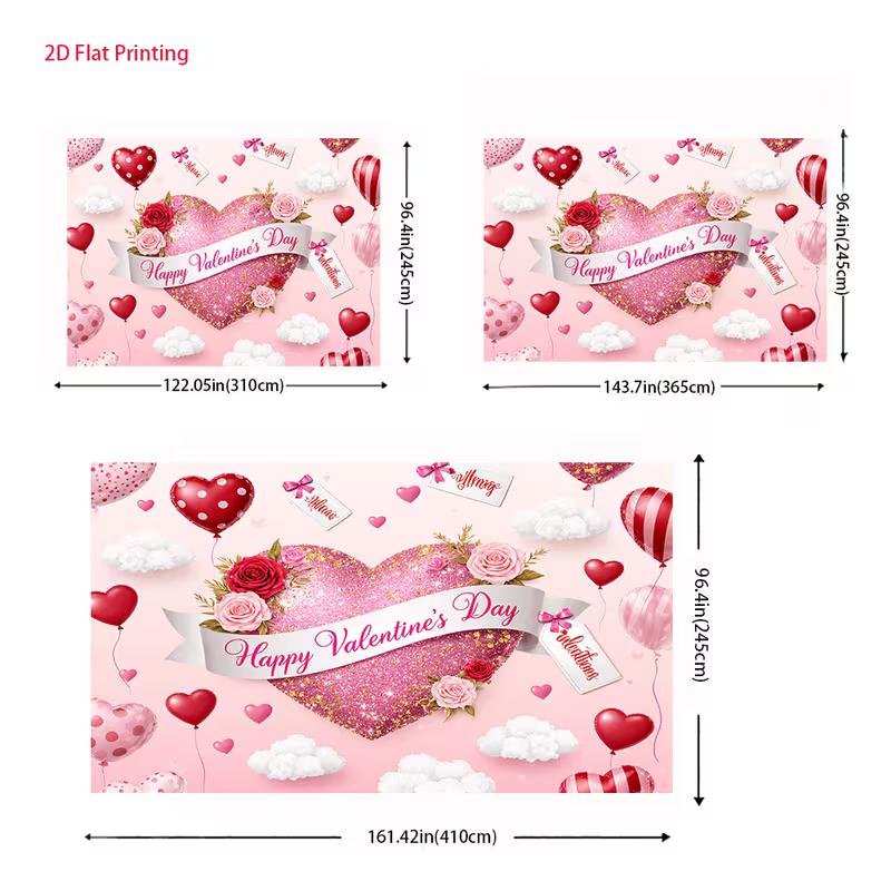 2D Rose Glitter Heart Backdrop for Valentine's Day & Couple Party Decor