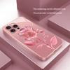 Crystal Pink Rose Pattern Metallic Tempered Glass Phone Case For iPhone 17 Pro Max 16 15 14 13 12 11 Pro 15 Plus 17Air 17E Cover