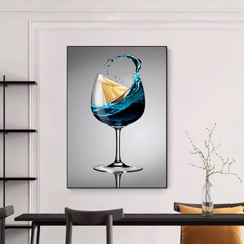 Modern Abstract Overflowing Goblet Sailing Art Canvas Painting Nordic Posters and Prints Wall Art for Home Decor (No Frame)