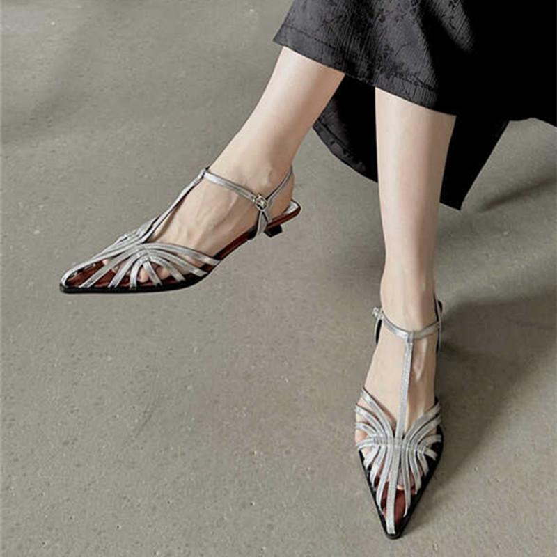 

Bailamos Summer Heels Women Sandal Fashion New Brand Gold Narrow Band Ladies Slingback Shoes Ankle Srtrap Dress Slides Mujer 39 серебряный