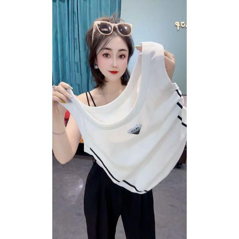 

European Station Labeling Silm Vest Spaghetti Straps Sleeveless T-shirt White L