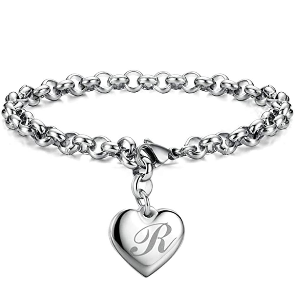 26-Letter Engraved Titanium Steel Bracelet for Women - Stylish European & American Design with English Letters