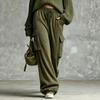 Relaxed Vintage Olive Green Drawstring Wide Leg Cargo Sweatpants