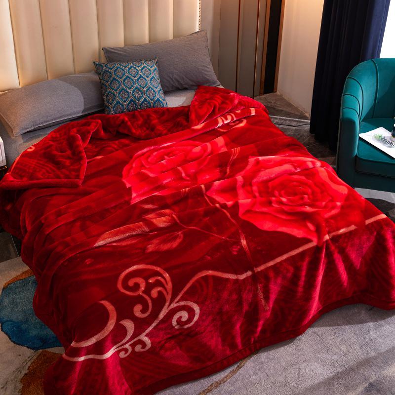 Double-Sided Coral Fleece Raschel Blanket - Thickened Velvet Cover for Autumn & Winter, Perfect Wedding Gift