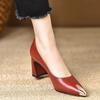 French Metal Pointed Head Shallow Mouth Temperament Thick Heel High Heel Single Shoes Women's 2025 Autumn New One-pedal Comfortable Leather Shoes