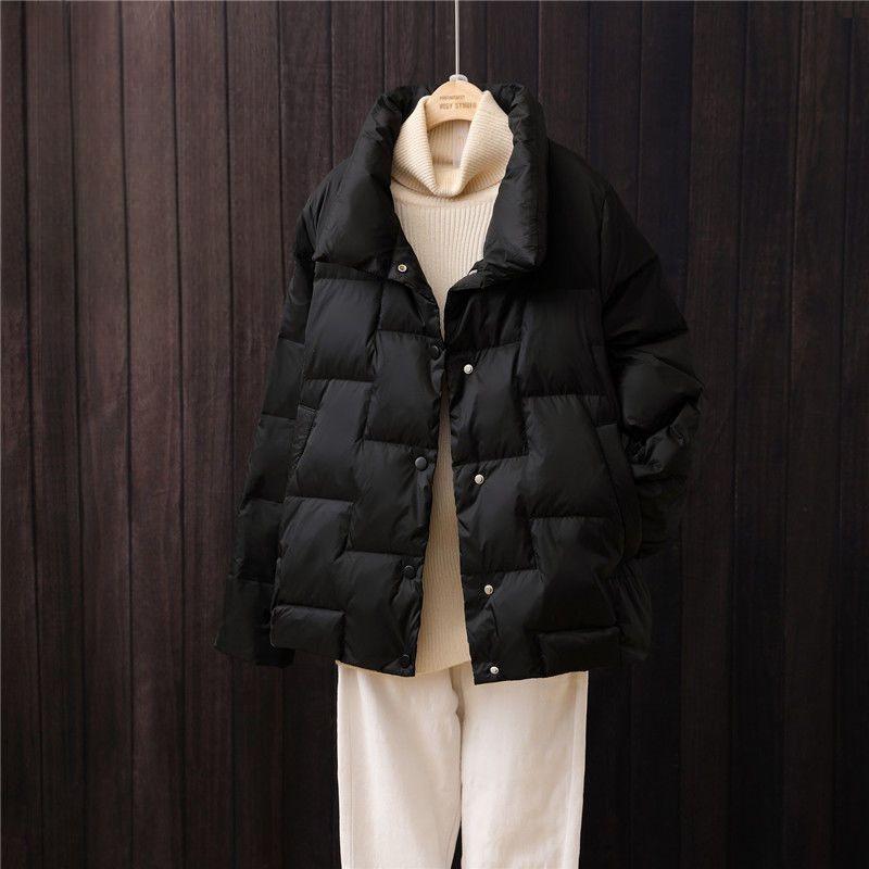 Women s Stand Collar Long Sleeve Puffer Jacket Loose Fit Commuter Style Lightweight Down Jacket S