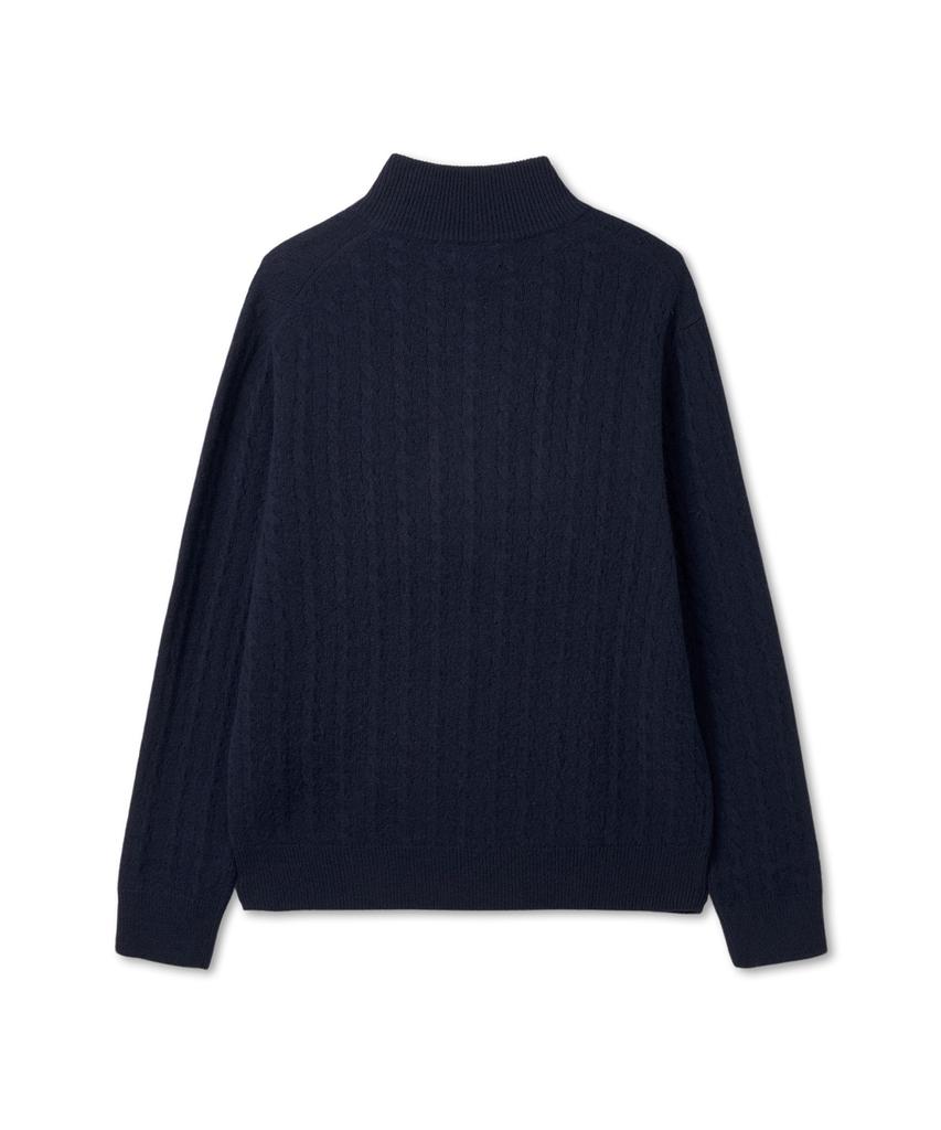 POLO RALPH LAUREN Cable Knit Wool Cotton Zipper Sweater - Blue