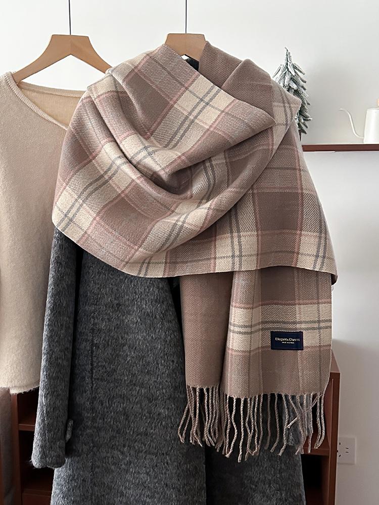 Women'S Imitation Cashmere Plaid Print Knitted Scarf Headscarf Casual Tassel Scarve Ladies Mujer Wrap Shawl Winter New Korean