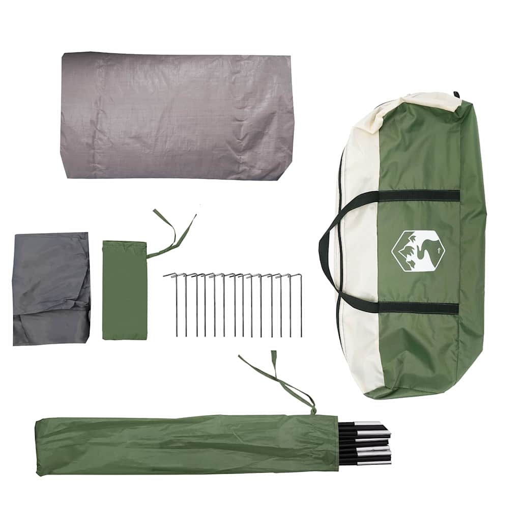 4 Person Tunnel Tent with Roof Green and White 318 x 275 x 140 cm