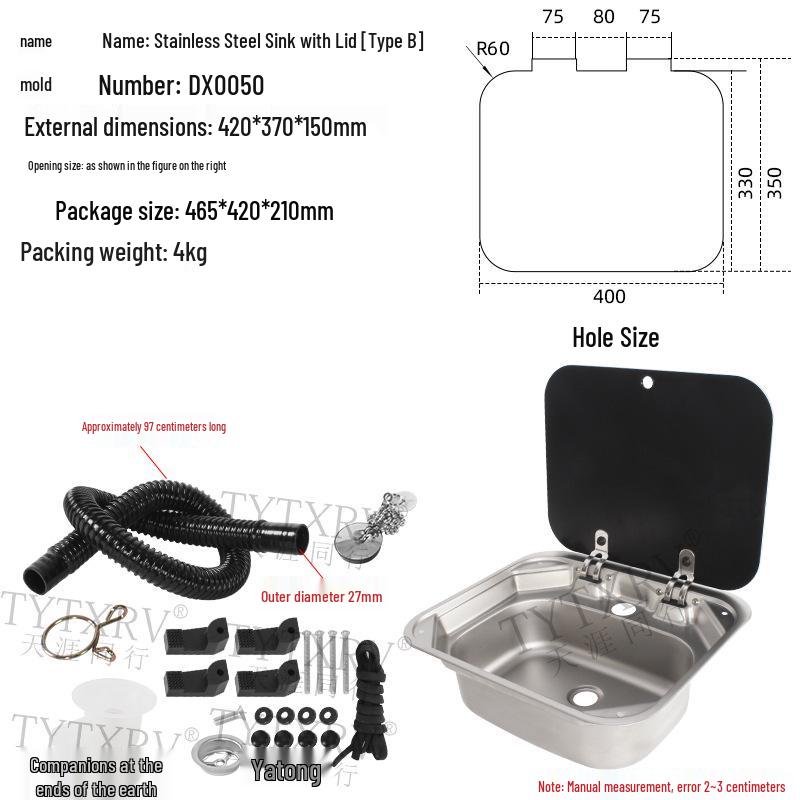Folding RV Stainless Steel Sink with Lid for Kitchen and Vegetable Washing