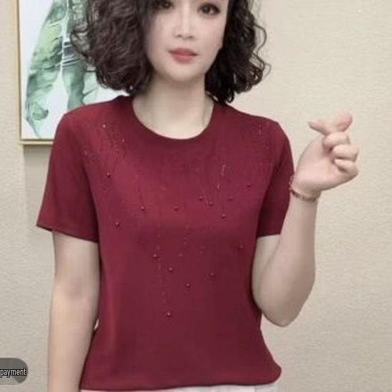 2026 Summer Knit Top for Middle-aged & Elderly Women - Loose, Short-sleeved T-shirt