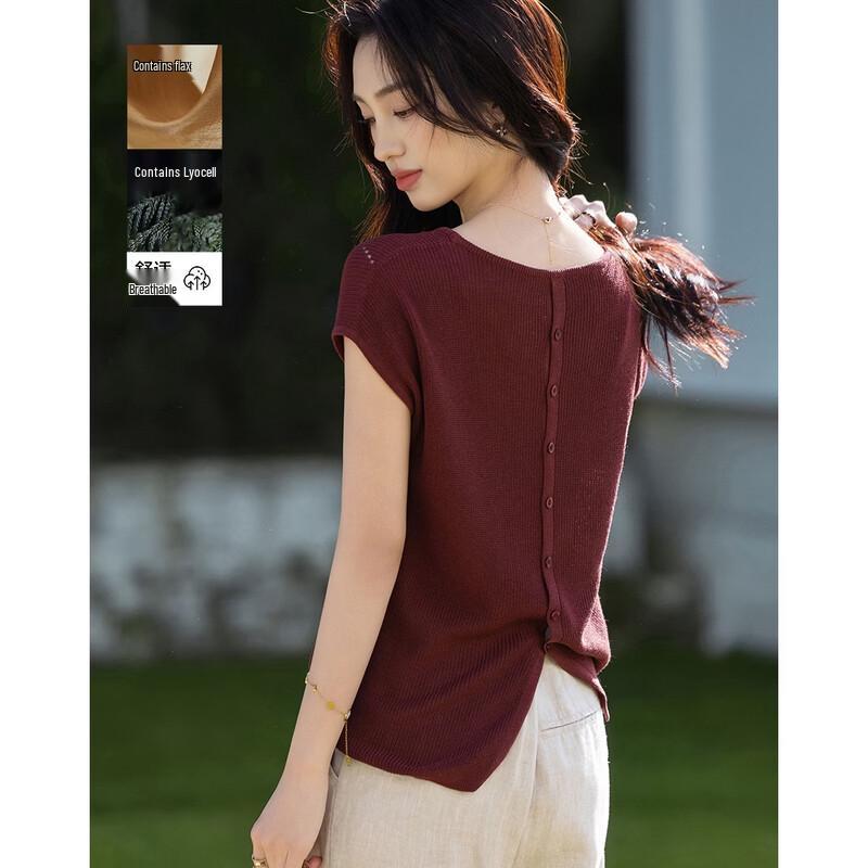 Demana Linen Blend Minimalist Knit Top XL